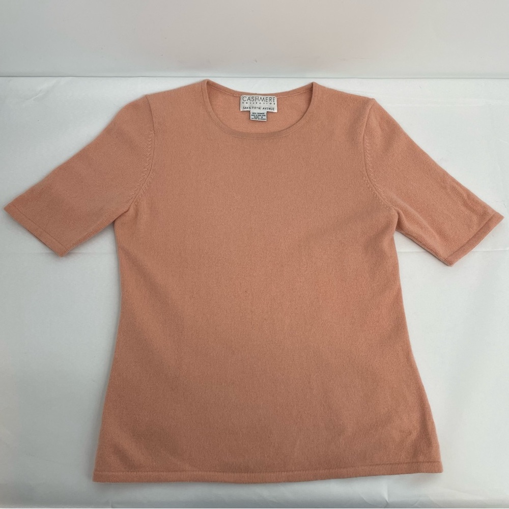 Cashmere Collection Saks Fifth Avenue Short Sleeve Top Size S Dusty Coral - Picture 5 of 7
